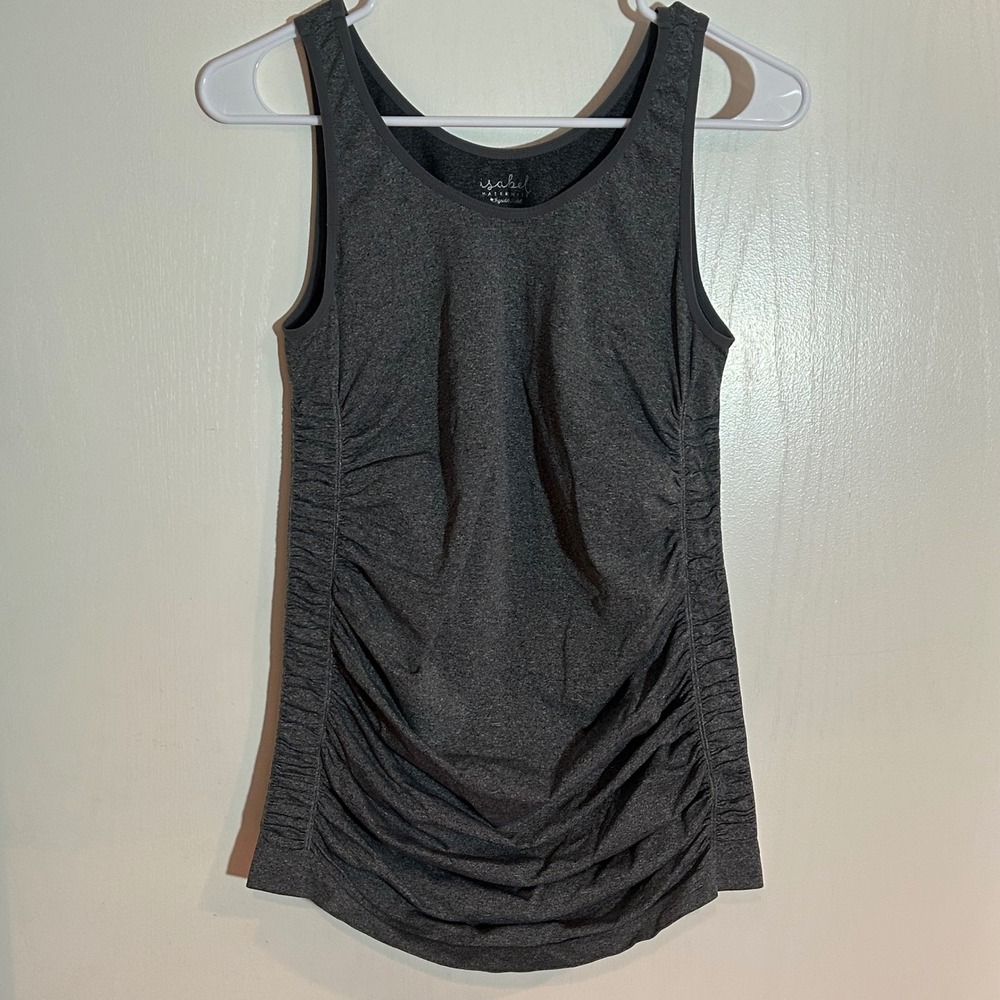 Isabel Maternity by Ingrid & Isabel Gray Ruched Side Tank Top M/L Heathered Gray
